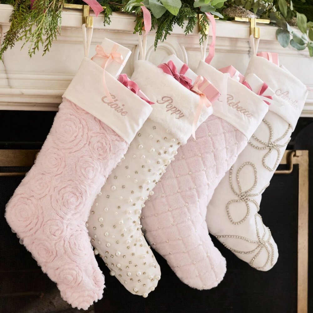 Pottery Barn LoveShackFancy Plush Pink Rosette Stocking - Picture 4 of 10
